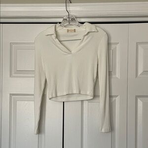 Altar'd State Ribbed Long Sleeve collared Crop Top Size Small Soft Stretchy Knit